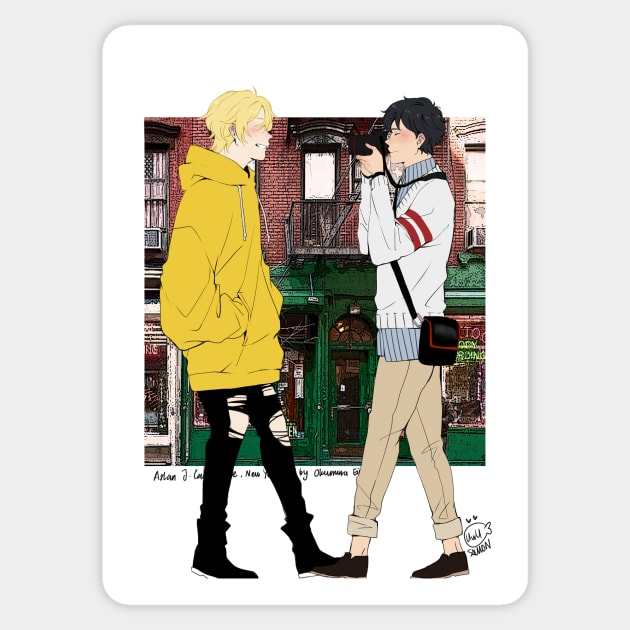 Banana Fish - Ash Lynx and Eiji Okumura in New York Sticker by MykaAndSalmon